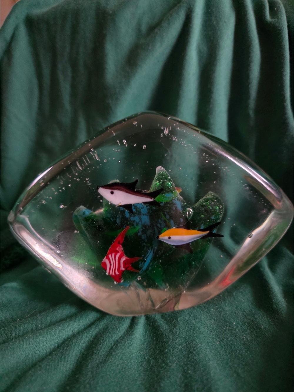Vintage Murano Style Glass Aquarium Sculpture • Handcrafted Tropical Fish Heavy